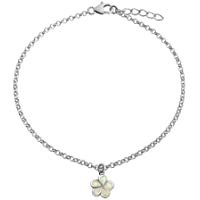 Los mejores  - Ópalo Blanco Creado Inlay Plumeria Flores Cadena De Eslabones Pulsera Tobillera Ajustable En Plata Esterlina Para Mujer